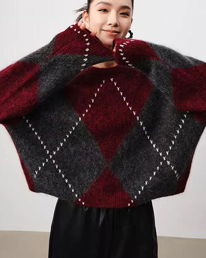 -argyle- カシミヤタッチ 配色プルオーバー
