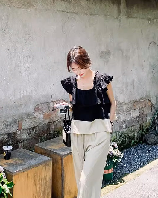 バイカラーワイドパンツ【セットアップ】