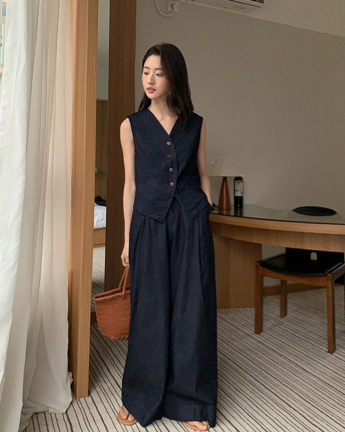 【セットアップ】リネン ベスト ワイドパンツ