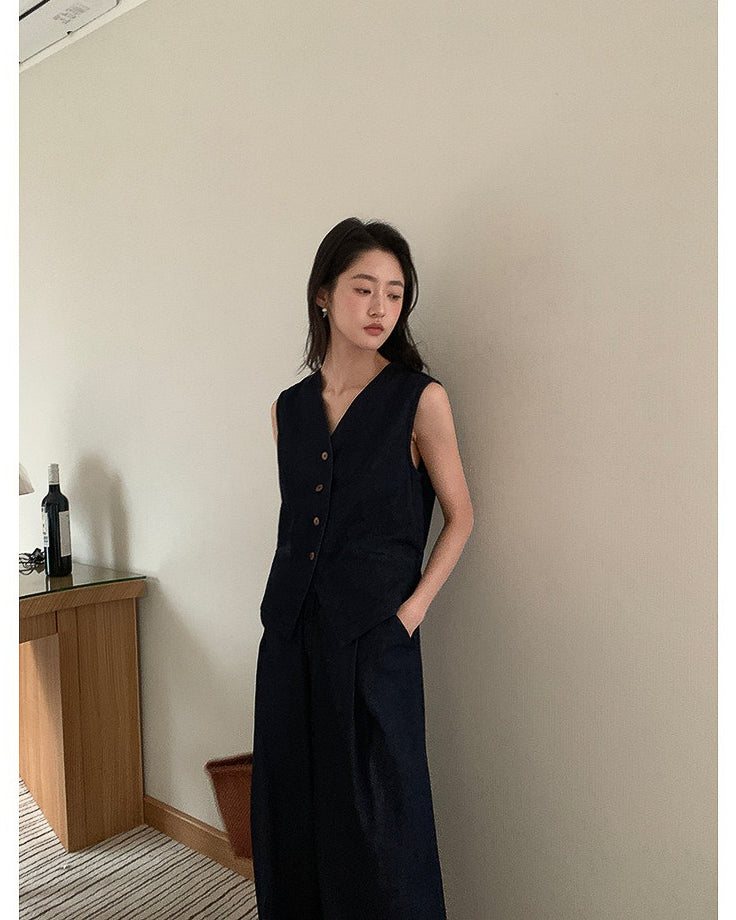 【セットアップ】リネン ベスト ワイドパンツ
