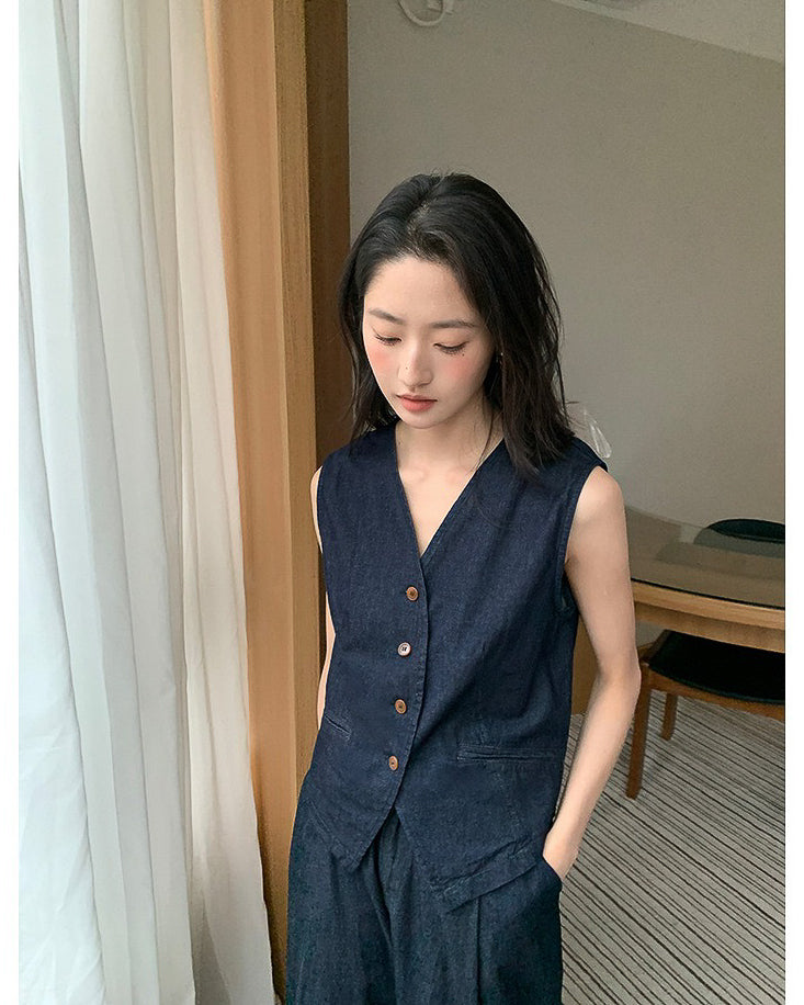 【セットアップ】リネン ベスト ワイドパンツ
