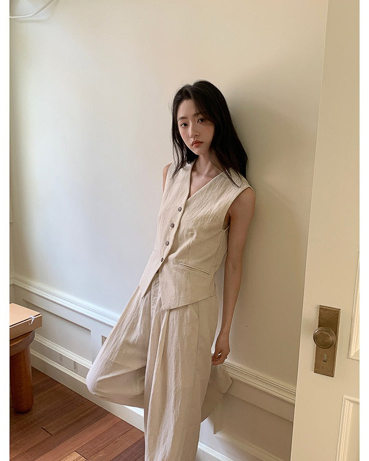 【セットアップ】リネン ベスト ワイドパンツ