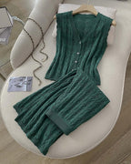 【セットアップ】クロシェ編みニットセット-green-