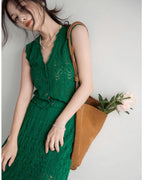 【セットアップ】クロシェ編みニットセット-green-