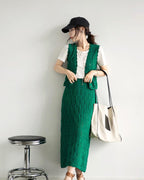 【セットアップ】クロシェ編みニットセット-green-