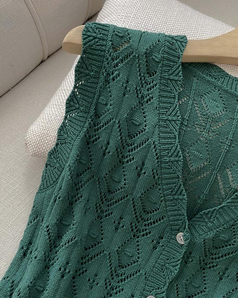 【セットアップ】クロシェ編みニットセット-green-