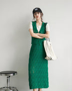 【セットアップ】クロシェ編みニットセット-green-