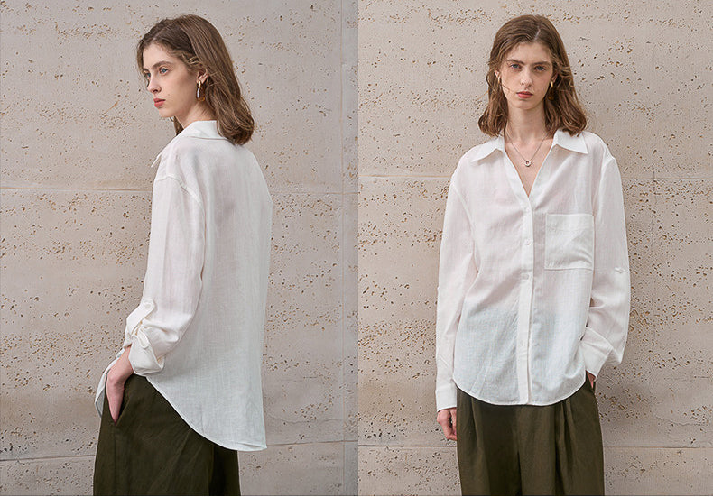 -linen- リラクシーロングシャツ 〈ホワイト〉