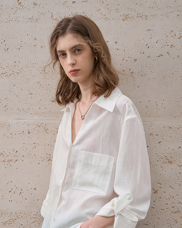 -linen- リラクシーロングシャツ 〈ホワイト〉