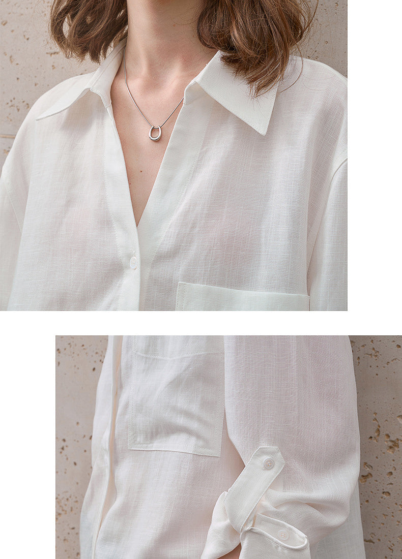 -linen- リラクシーロングシャツ 〈ホワイト〉