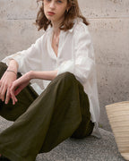 -linen- リラクシーロングシャツ 〈ホワイト〉