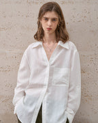 -linen- リラクシーロングシャツ 〈ホワイト〉