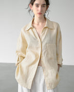 -linen- リラクシーロングシャツ 〈ライトイエロー〉