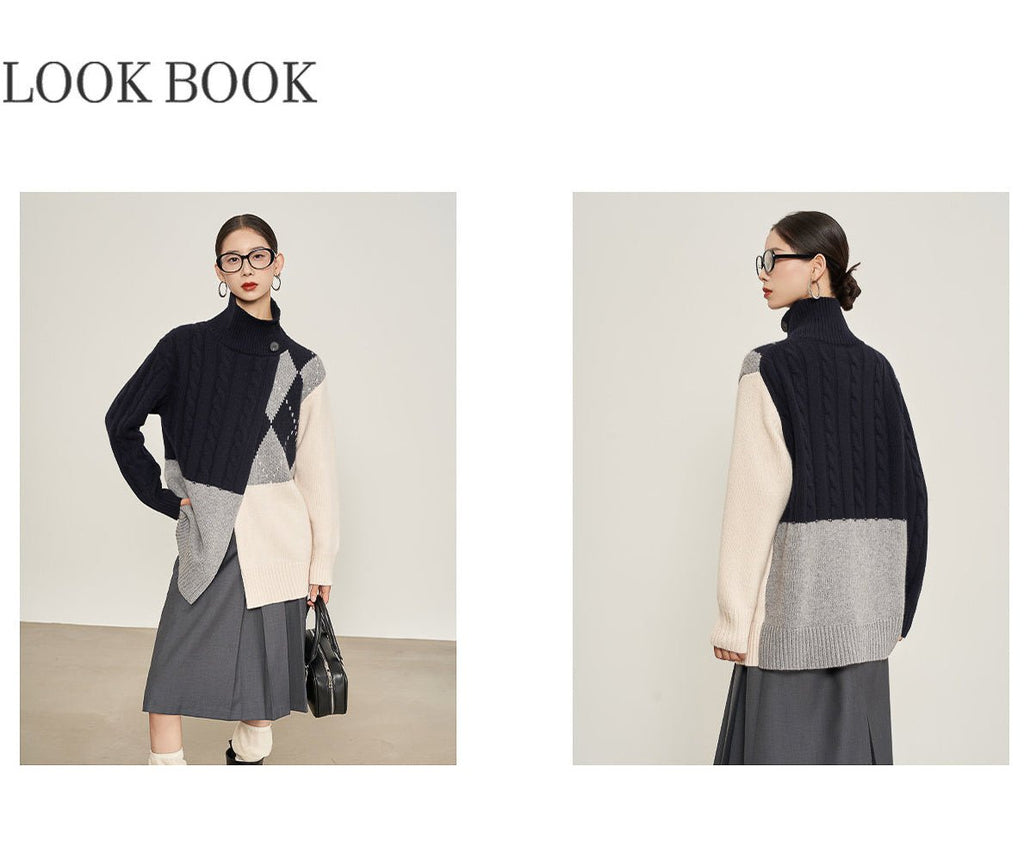 ブロックハイネックニット - ivonir