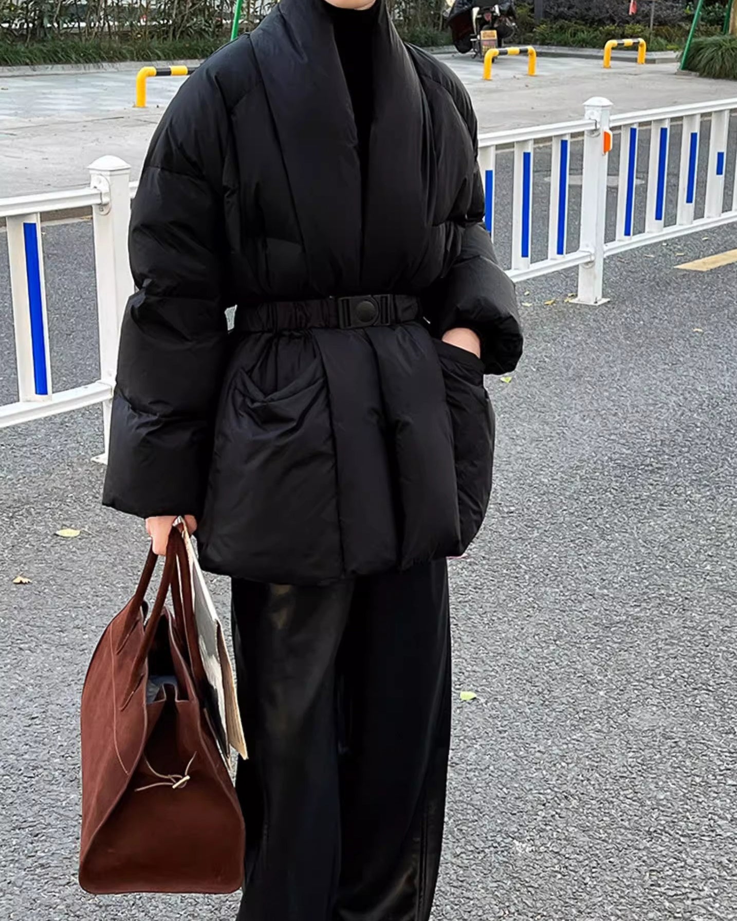 ノーカラーダウンコート - ivonir