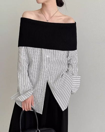 ハイクラスオフショル ストライプシャツ - ivonir