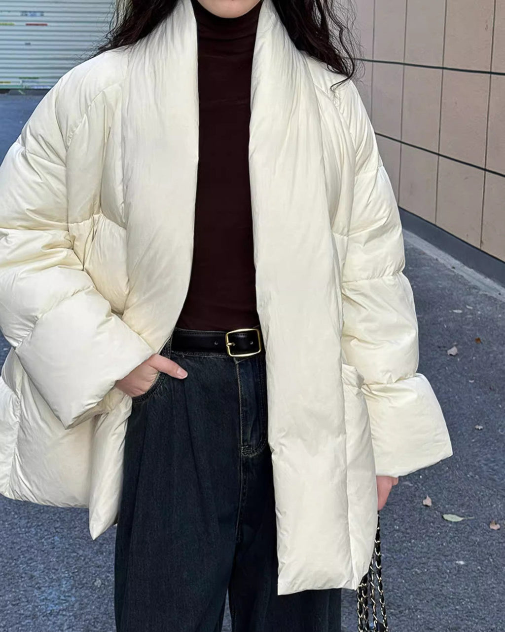 ノーカラーダウンコート - ivonir