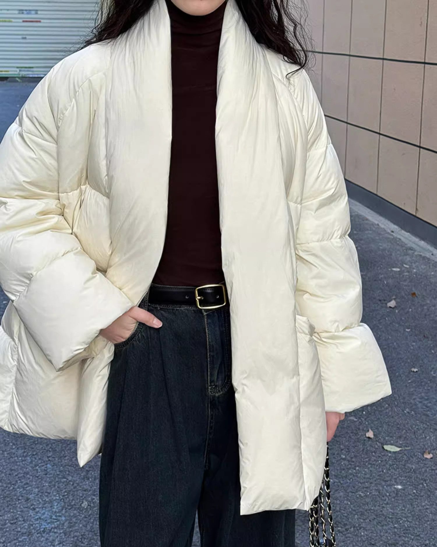 ノーカラーダウンコート - ivonir