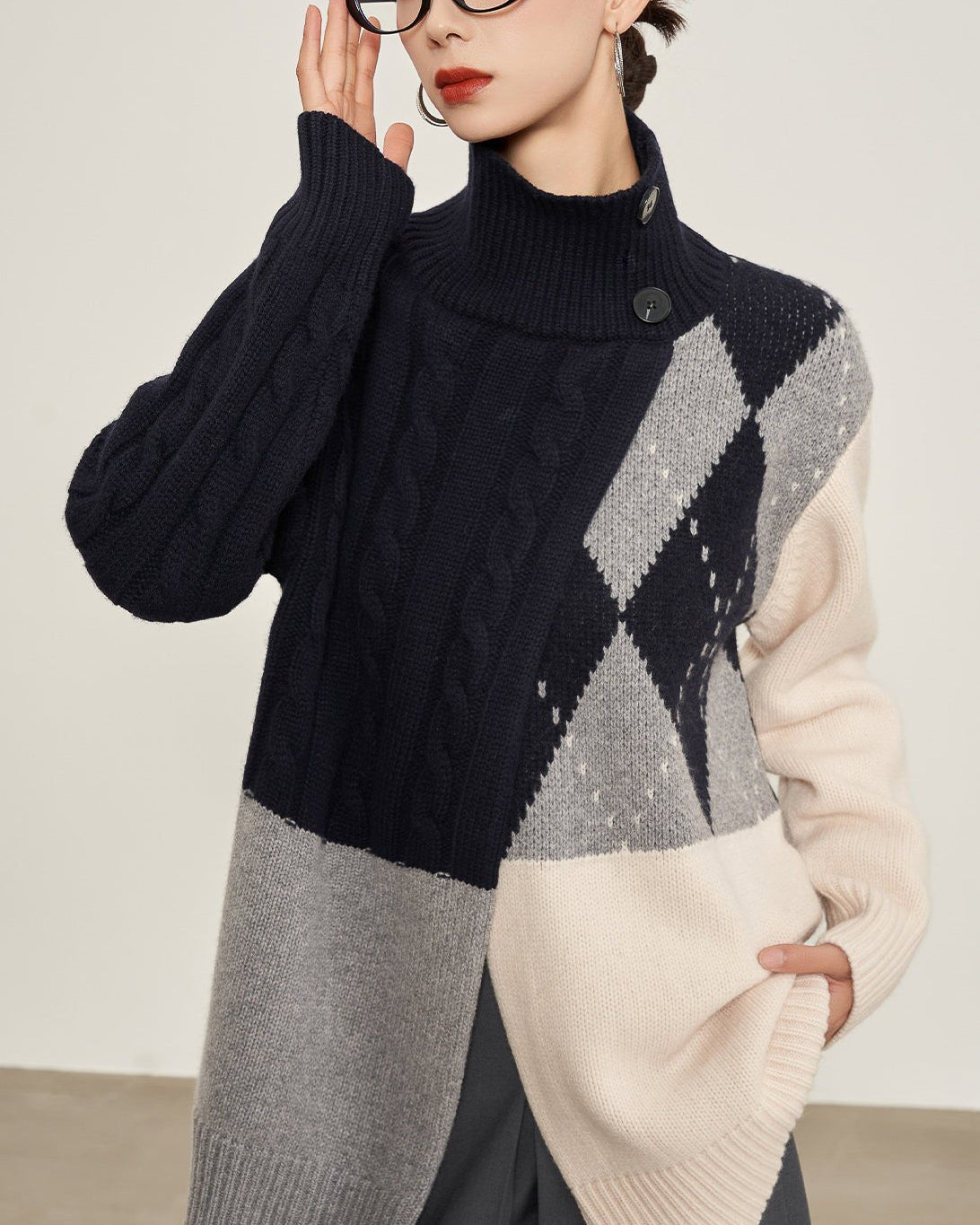 ブロックハイネックニット - ivonir