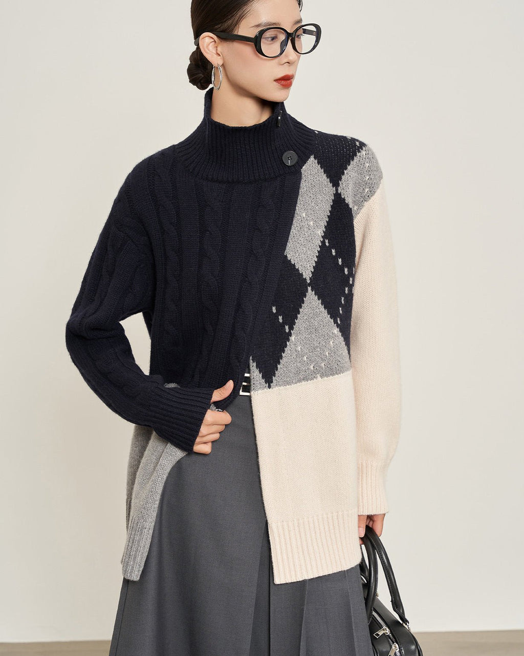 ブロックハイネックニット - ivonir