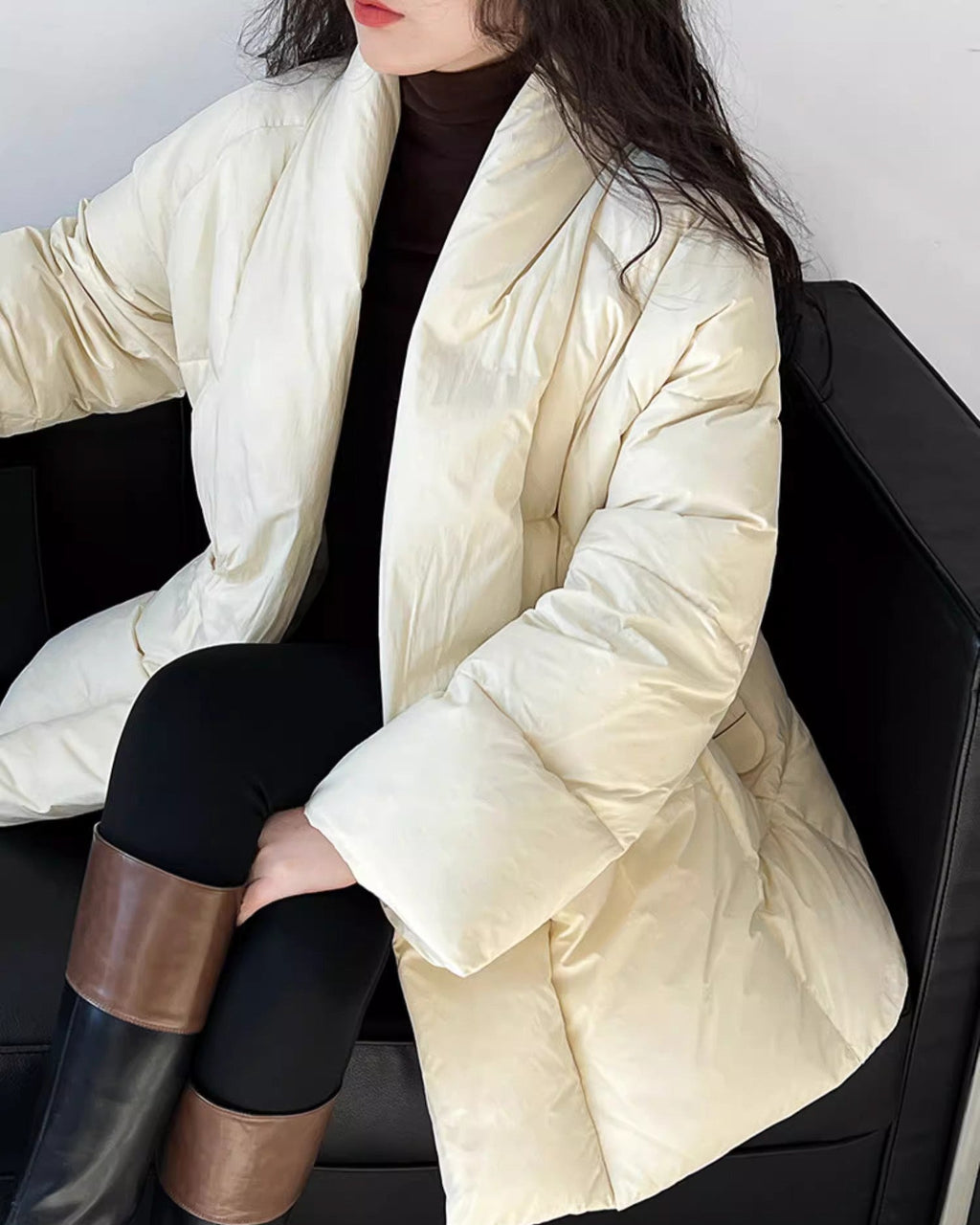 ノーカラーダウンコート - ivonir