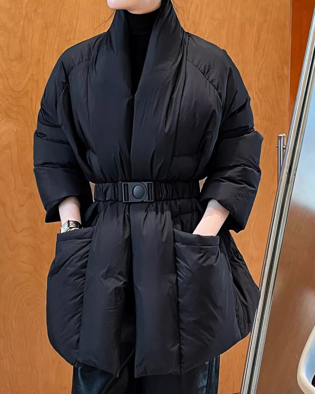 ノーカラーダウンコート - ivonir