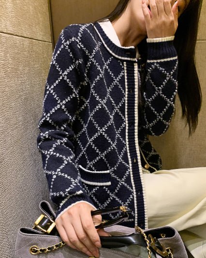 ダイヤモンドジャガードニットジャケット - ivonir