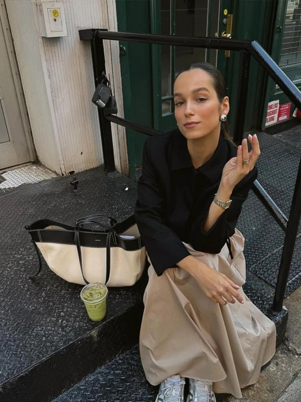 レザー×キャンバス ツートントートバッグ - ivonir