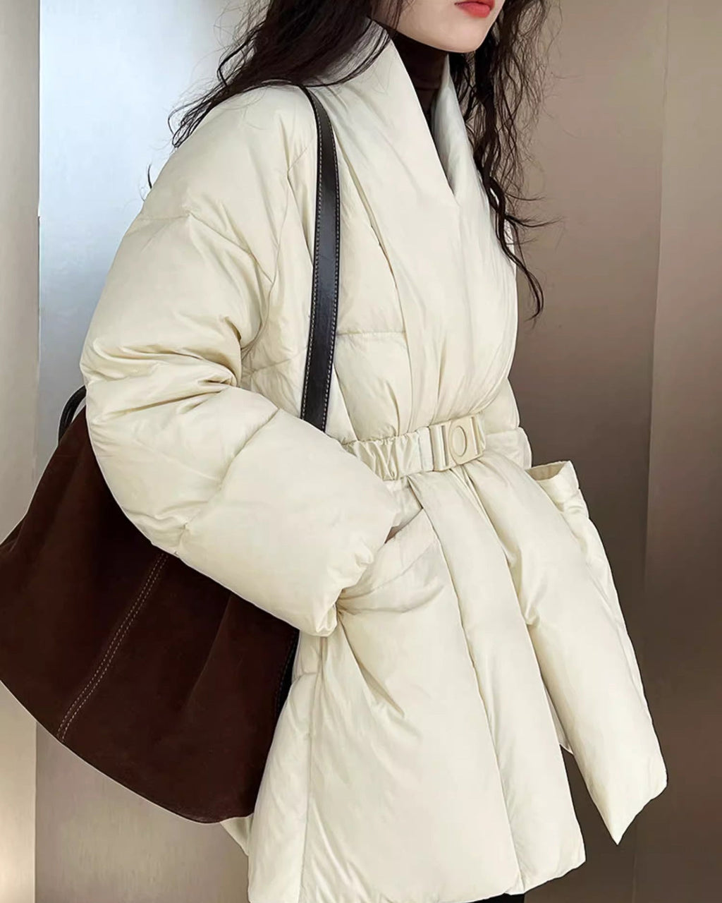 ノーカラーダウンコート - ivonir