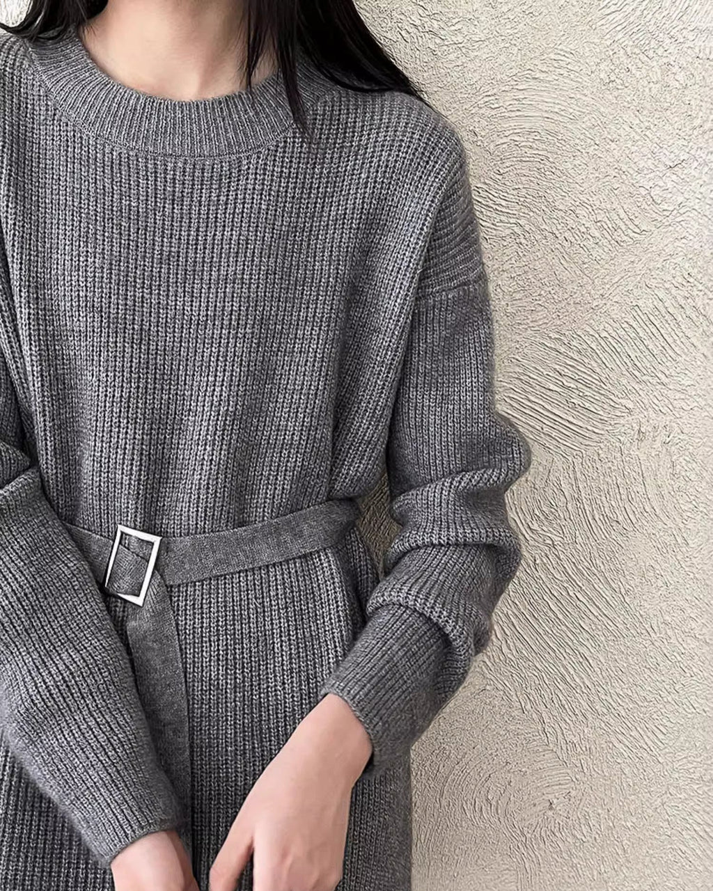 ベルト付きロングニット - ivonir