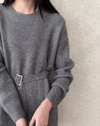 ベルト付きロングニット - ivonir