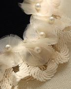 パール&刺繍フレンチトップス - ivonir