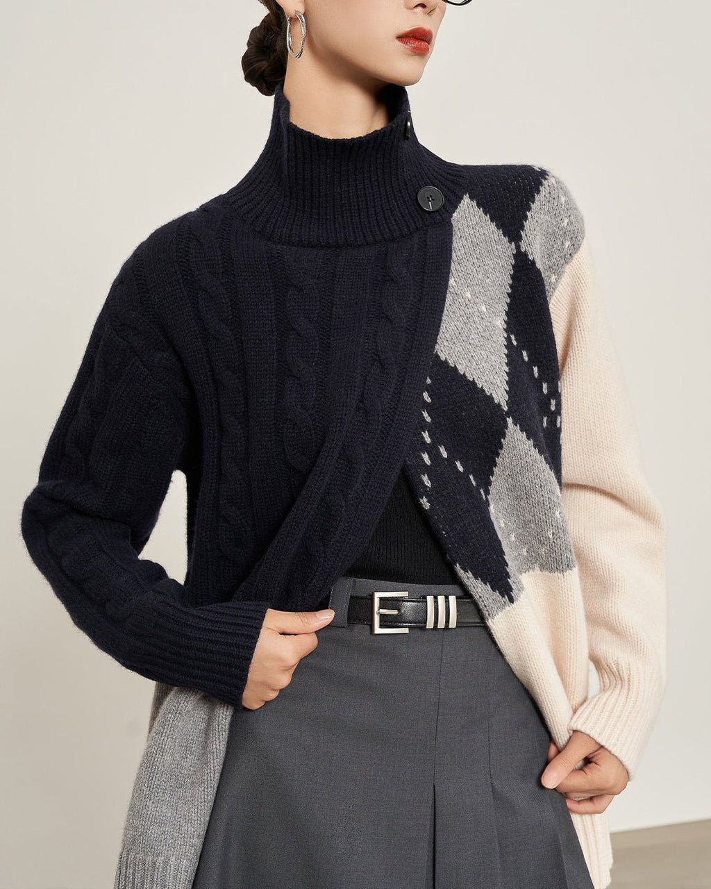 ブロックハイネックニット - ivonir