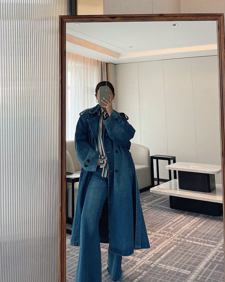 デニム ロングトレンチコート〜洗練されたシルエット〜 - ivonir