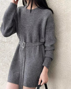 ベルト付きロングニット - ivonir