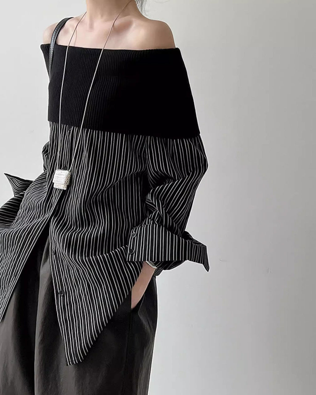 ハイクラスオフショル ストライプシャツ - ivonir