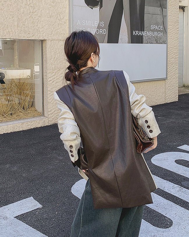 バイカラーレザージャケット - ivonir