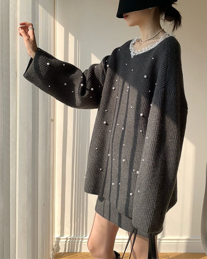 ニットアップ・パールセーター/スカート〈ツーピースセット〉 - ivonir