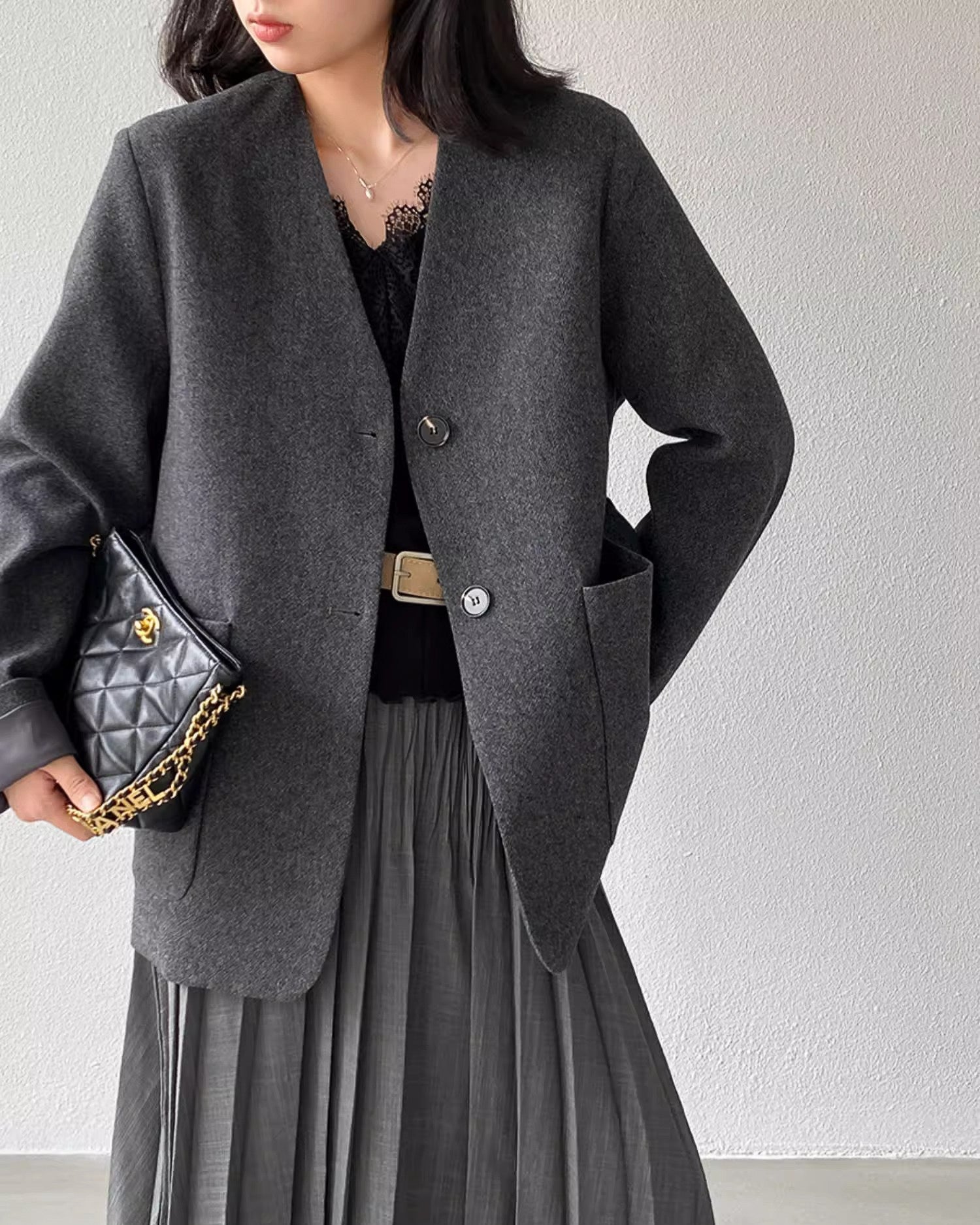 ノーカラージャケットコート - ivonir