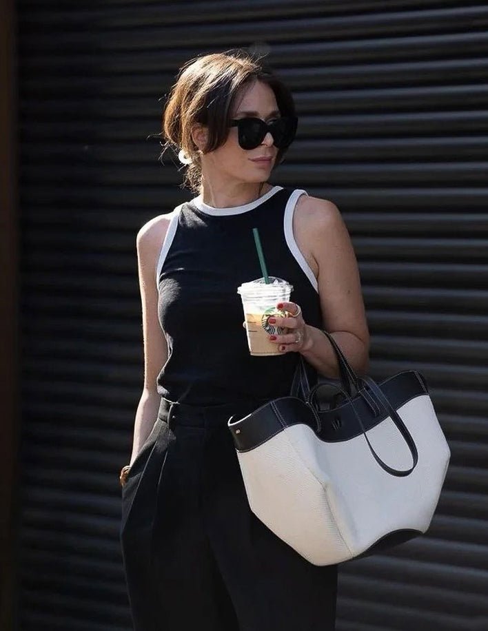 レザー×キャンバス ツートントートバッグ - ivonir