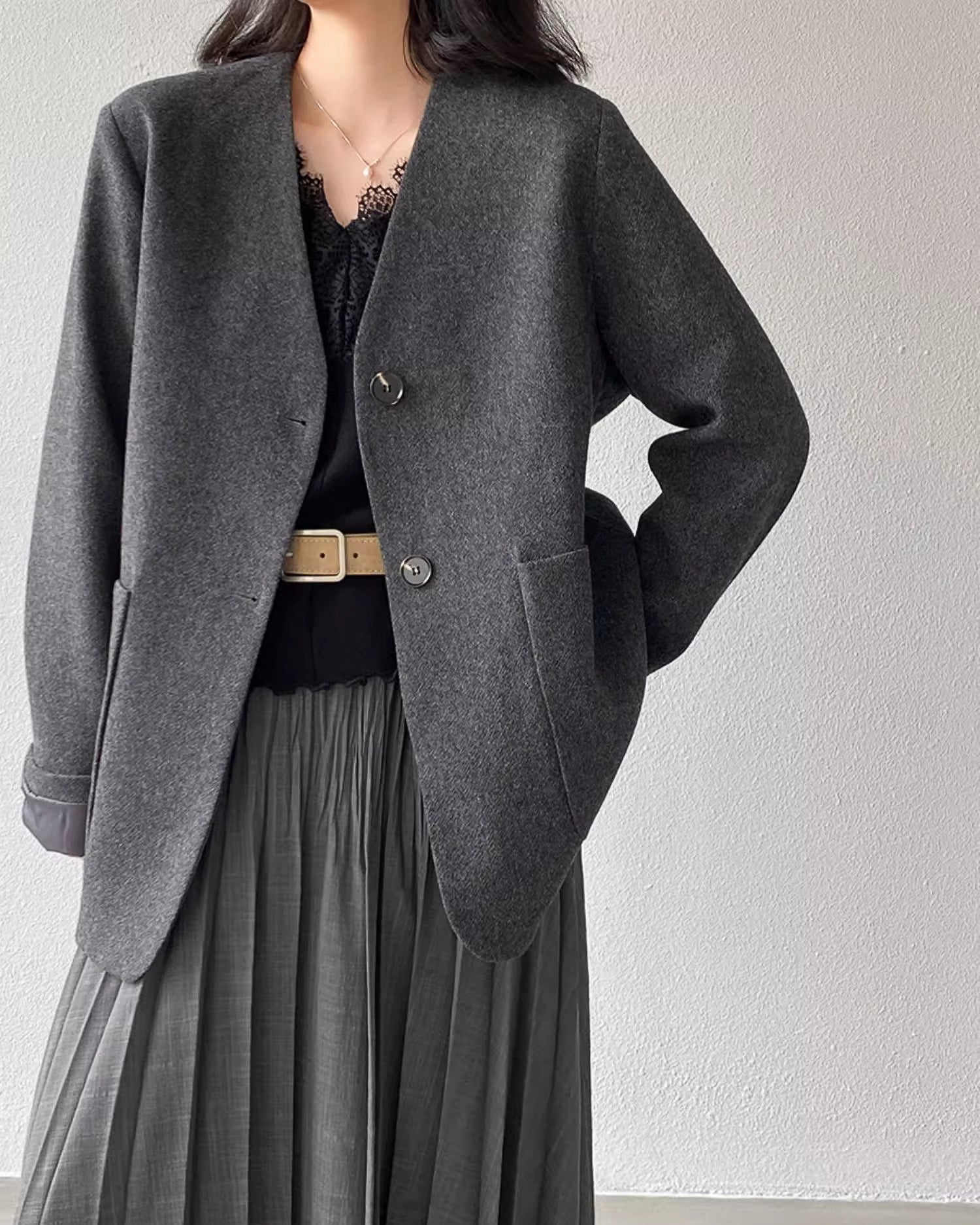 ノーカラージャケットコート - ivonir