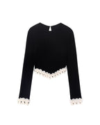 パール&刺繍フレンチトップス - ivonir