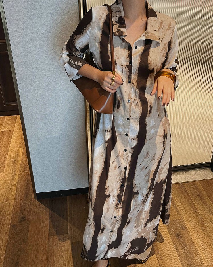 ブラウンアートワンピース - ivonir