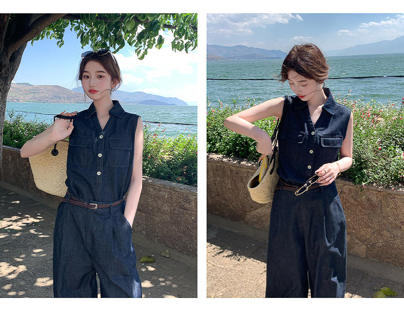 【set up】-denim-ワイドレッグ セットアップ