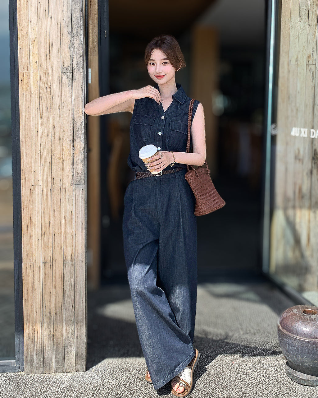 【set up】-denim-ワイドレッグ セットアップ