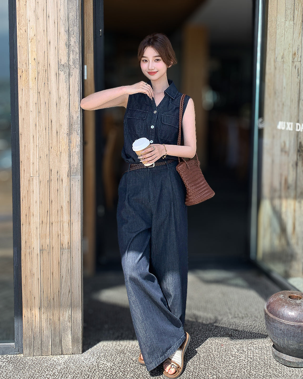 【set up】-denim-ワイドレッグ セットアップ