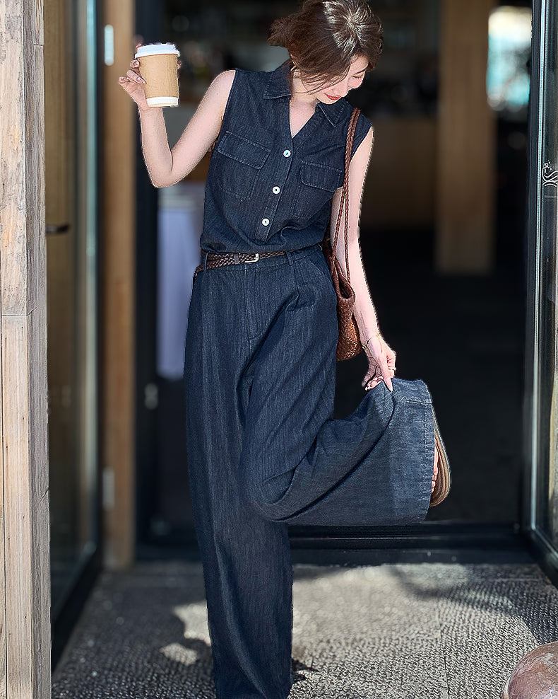 【set up】-denim-ワイドレッグ セットアップ