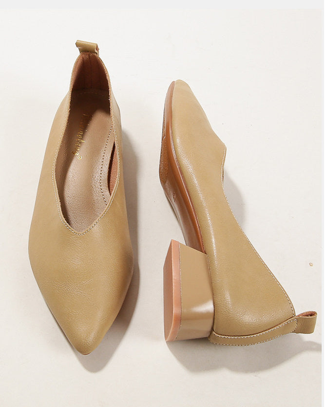 【本革】レザーVカット ローヒールパンプス