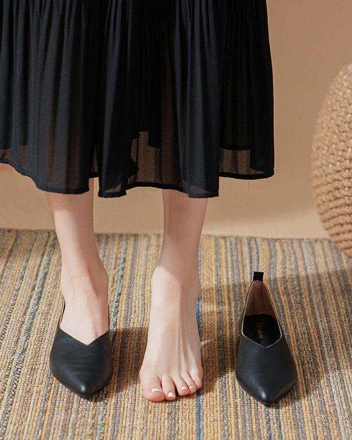 【本革】レザーVカット ローヒールパンプス