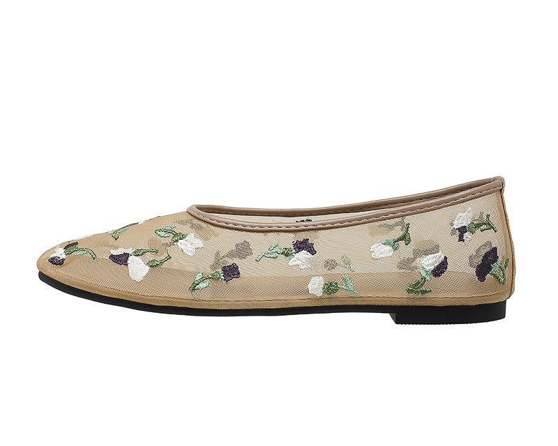 ボタニカル刷繍 シアーバレエフラット